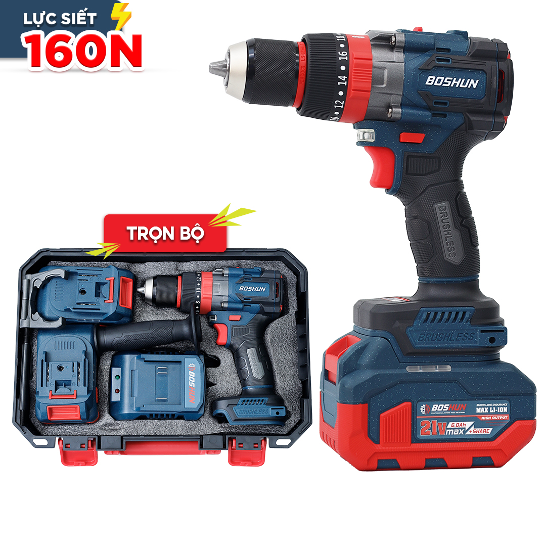 Máy khoan pin Boshun BS-ID160PRO, Lực siết 160Nm, Anti-kickback