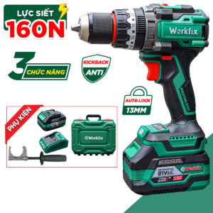 Máy Khoan Pin 13mm WORKFIX WF-ID160AK Lực 160N Chuyên Khoan Tường, Rút Lõi, Không Chổi Than