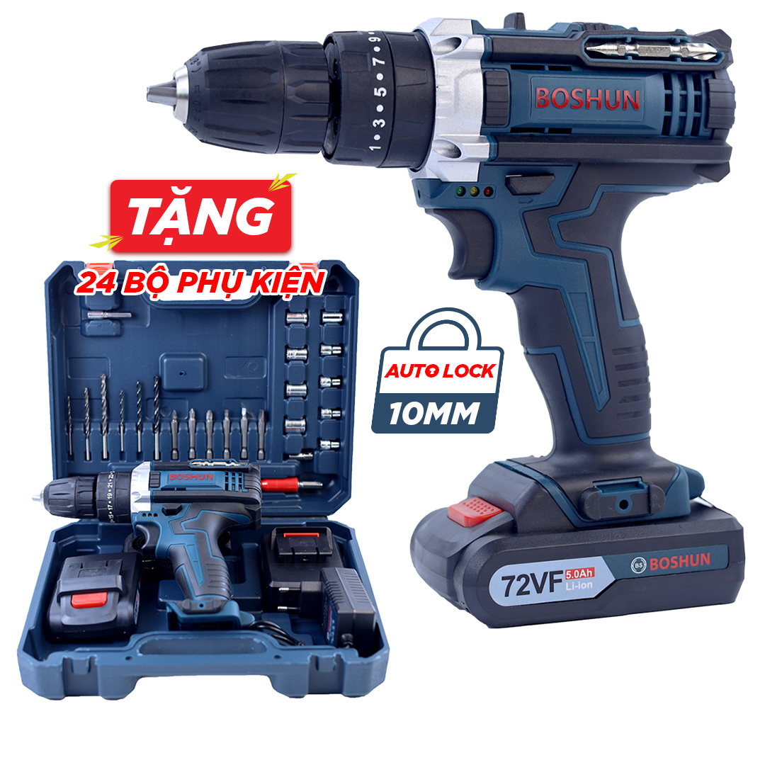 Máy Khoan Pin Boshun BS-7210MB - 3 Chức Năng - Tặng Bộ Phụ Kiện 24 Chi Tiết