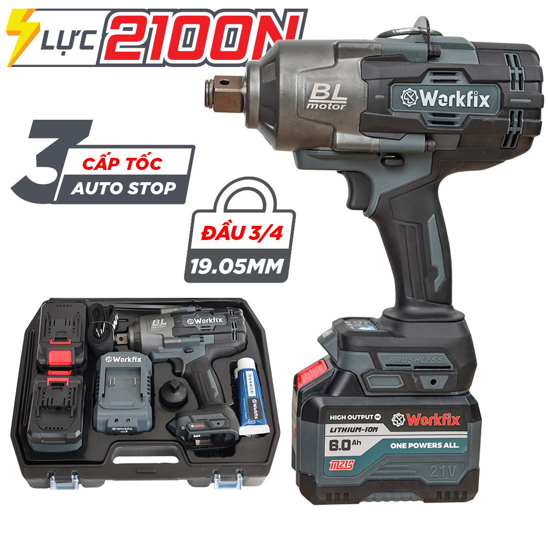 Máy Siết Bulong Workfix WF-IW2100N Chuyên Vặn Mở Vặn Ốc Xe Kéo, Xe Tải