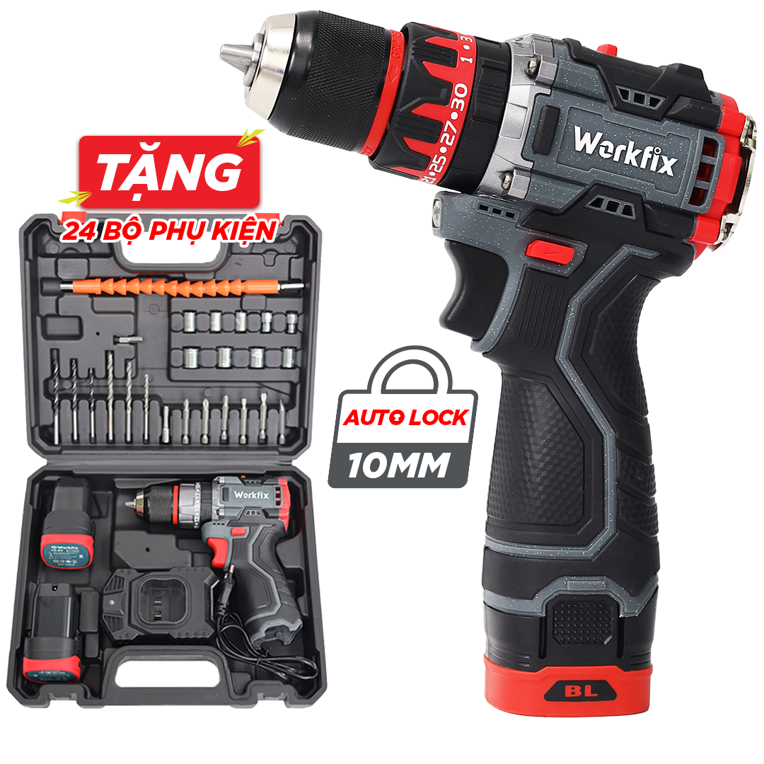 Máy khoan pin 16.8V Workfix WF-ID1610BL Tặng kèm bộ phụ kiện 24 chi tiết