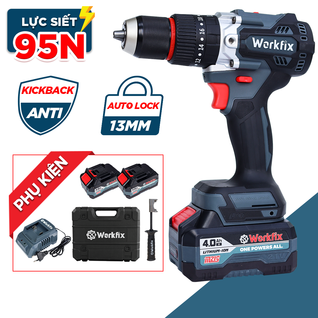 Máy Khoan WORKFIX WF-ID1395BL - Lực siết 95N - Chuyên Khoan Tường, Khoan Rút Lõi, Bắt Vít