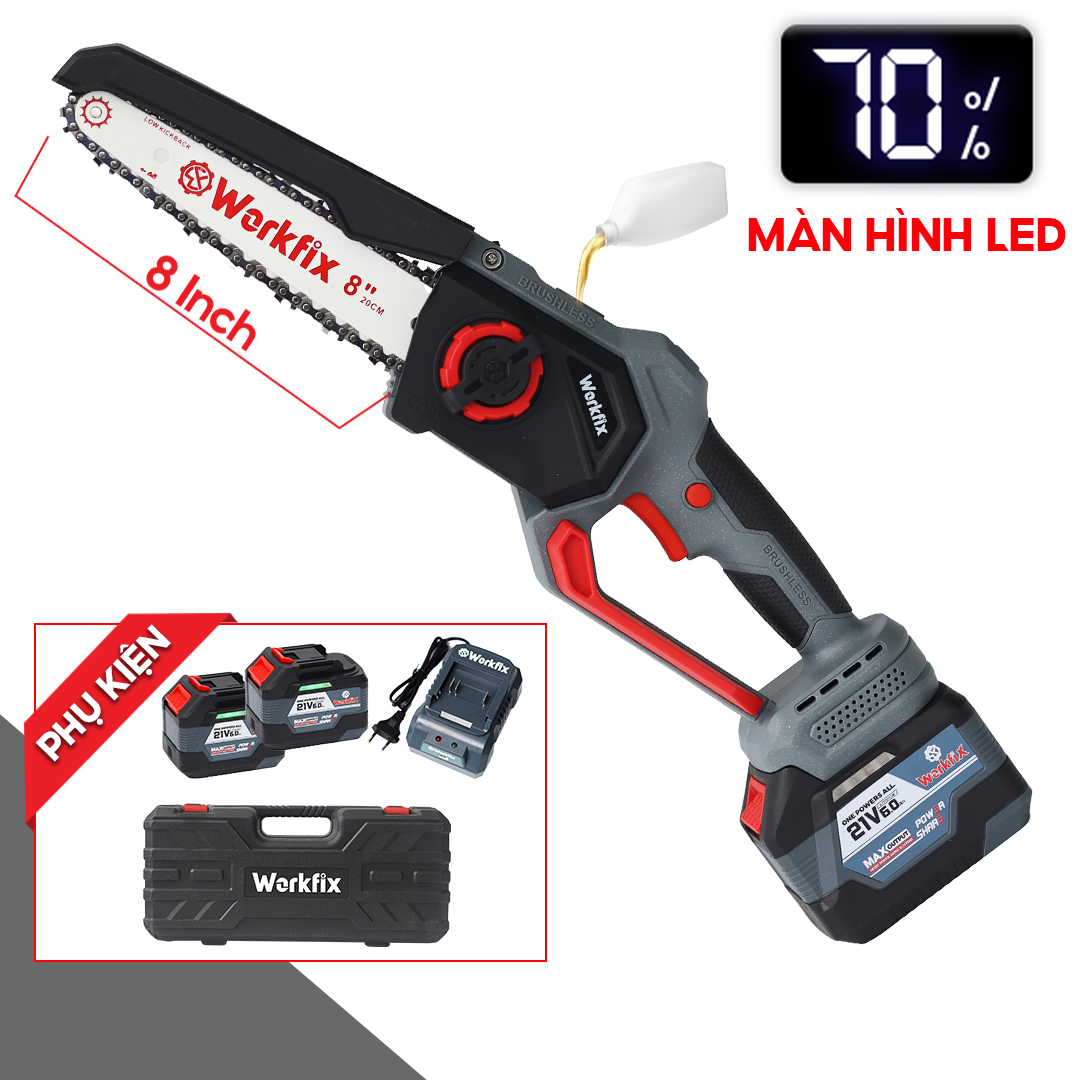 Máy Cưa Xích Pin 8inch WORKFIX WF-CS08BL - Tra Nhớt Tự Động