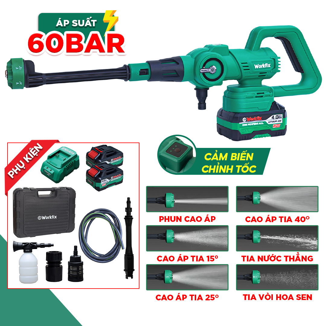 Máy Rửa Xe Cao Áp Workfix WF-PW3825BL, Công suất 305W, 6 Chế Độ, 3 Tốc Độ
