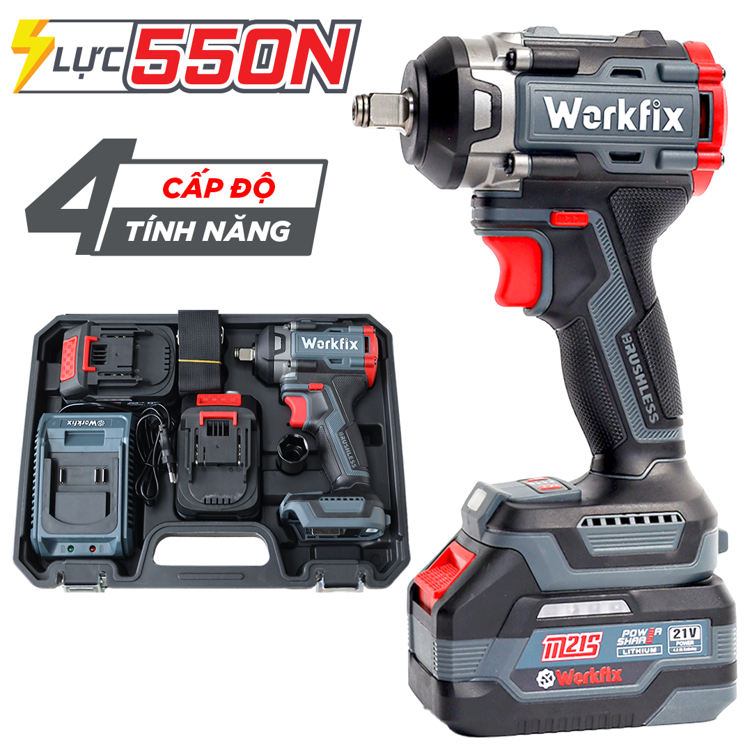 Máy Siết Bulong Workfix WF-IW550 PRO - Lực Siết 550Nm Mở Vặn Ốc Xe Tải, Ô Tô, Xe Máy
