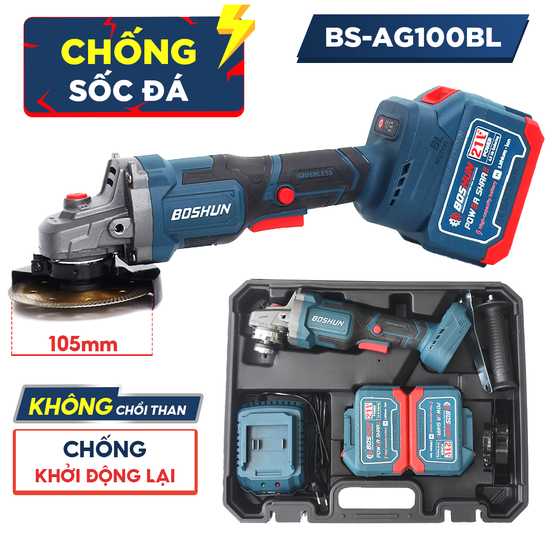 Máy Mài Pin Boshun BS-AG100BL - Công tắc bóp - Chống sốc đá