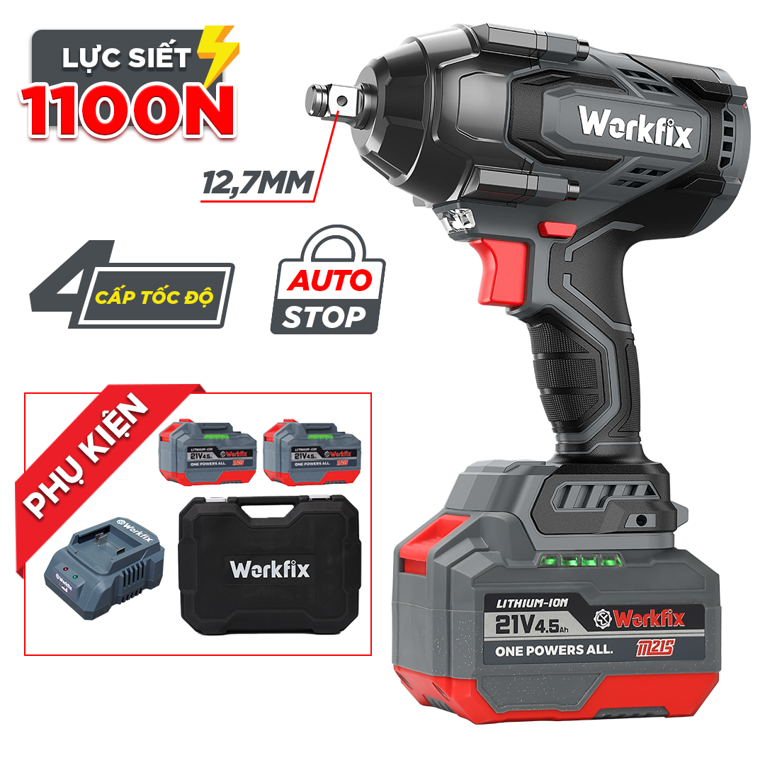 Máy Siết Bulong Workfix WF-IW1100N - Lực Siết Khủng 1100N - Mở Vặn Ốc Xe Tải, Ô Tô, Xe Máy