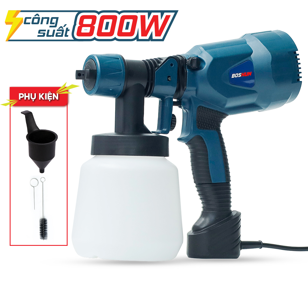 Máy phun sơn Boshun BS-SG800W, Công suất 800W, 3 vòi phun, Bảo hành 12 tháng