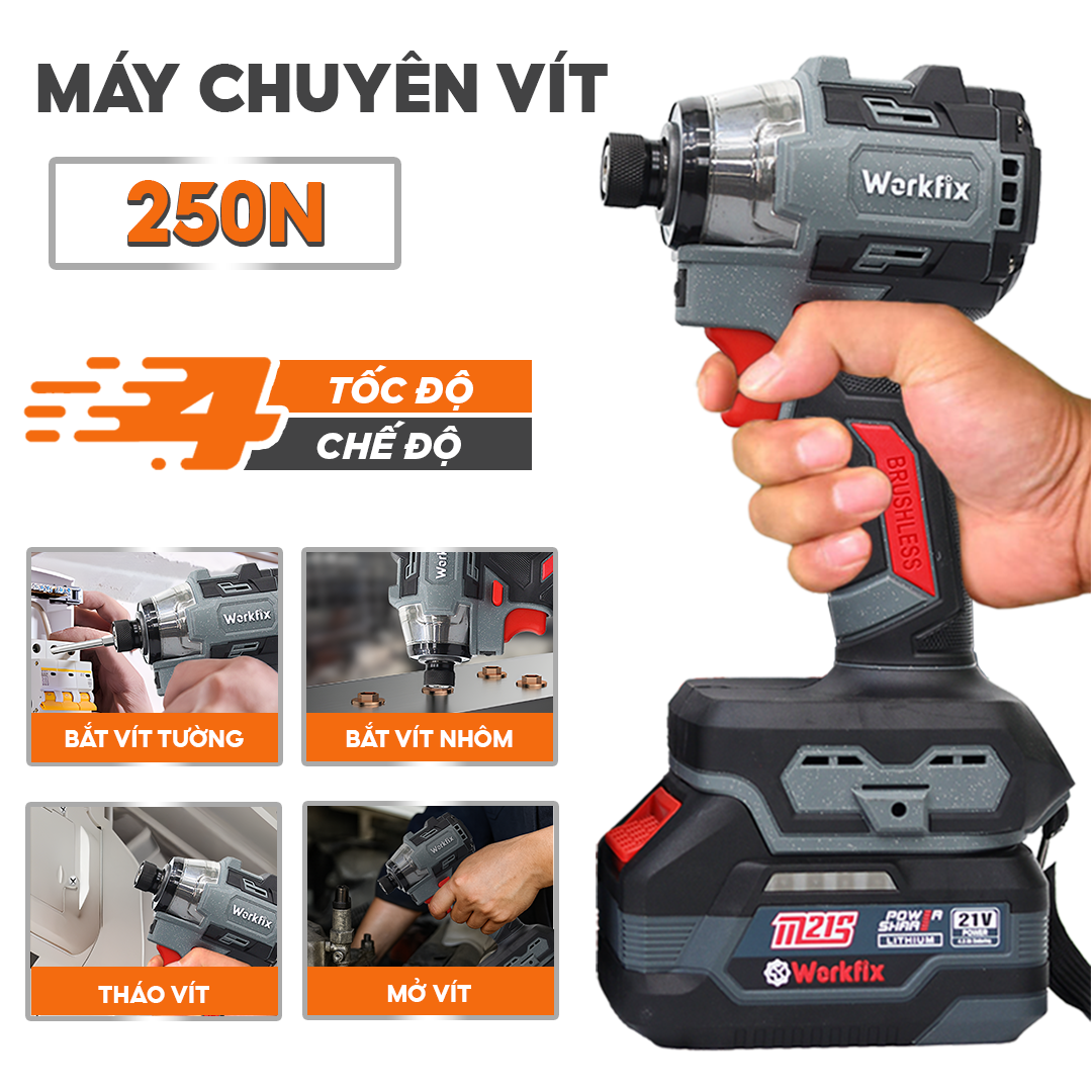 Máy Chuyên vít Workfix WF-CV250MAX - Lực siết 250Nm - 4 tốc độ 4 chức năng
