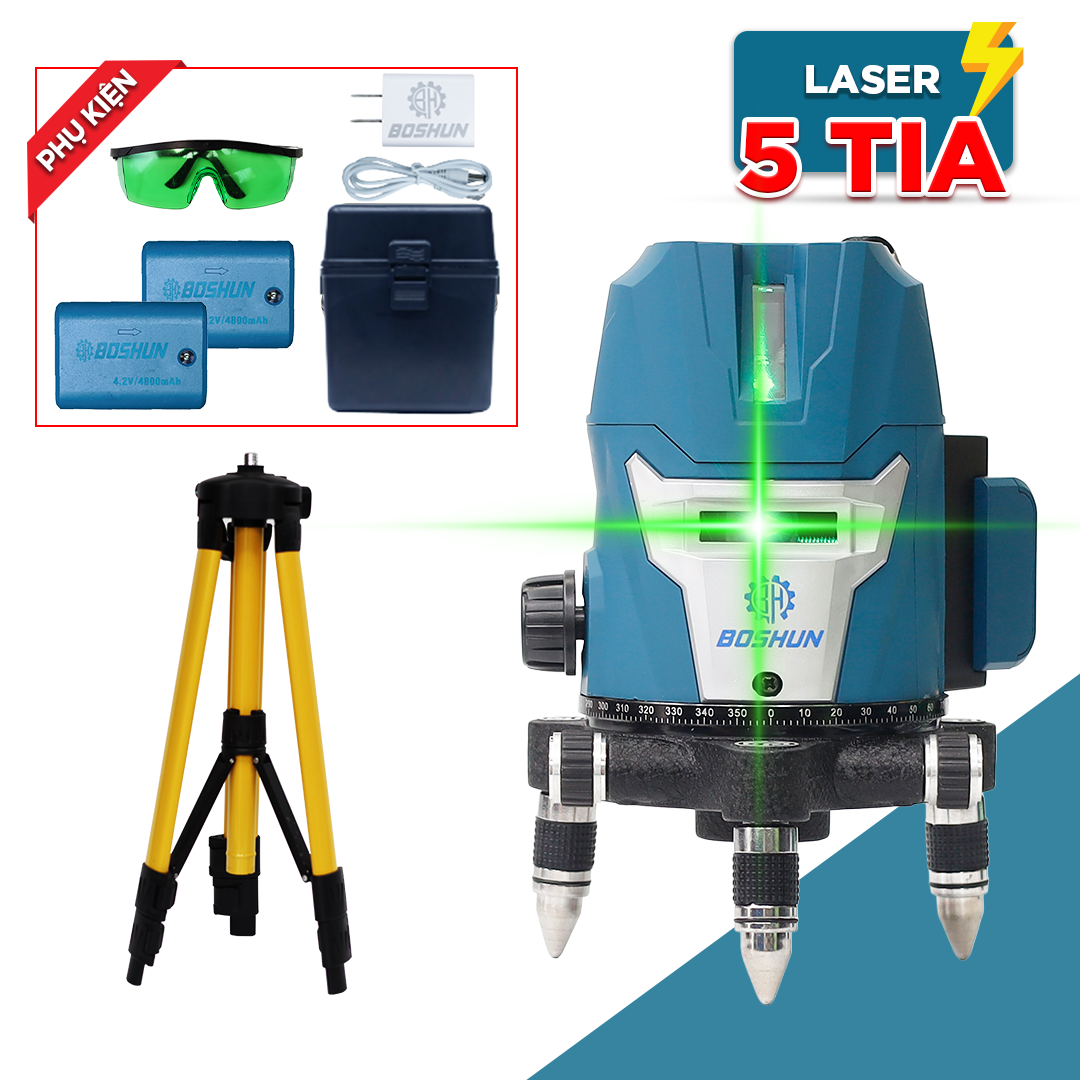 Máy cân bằng Laser Boshun BS-LS666B - 5 tia xanh - Kèm Chân
