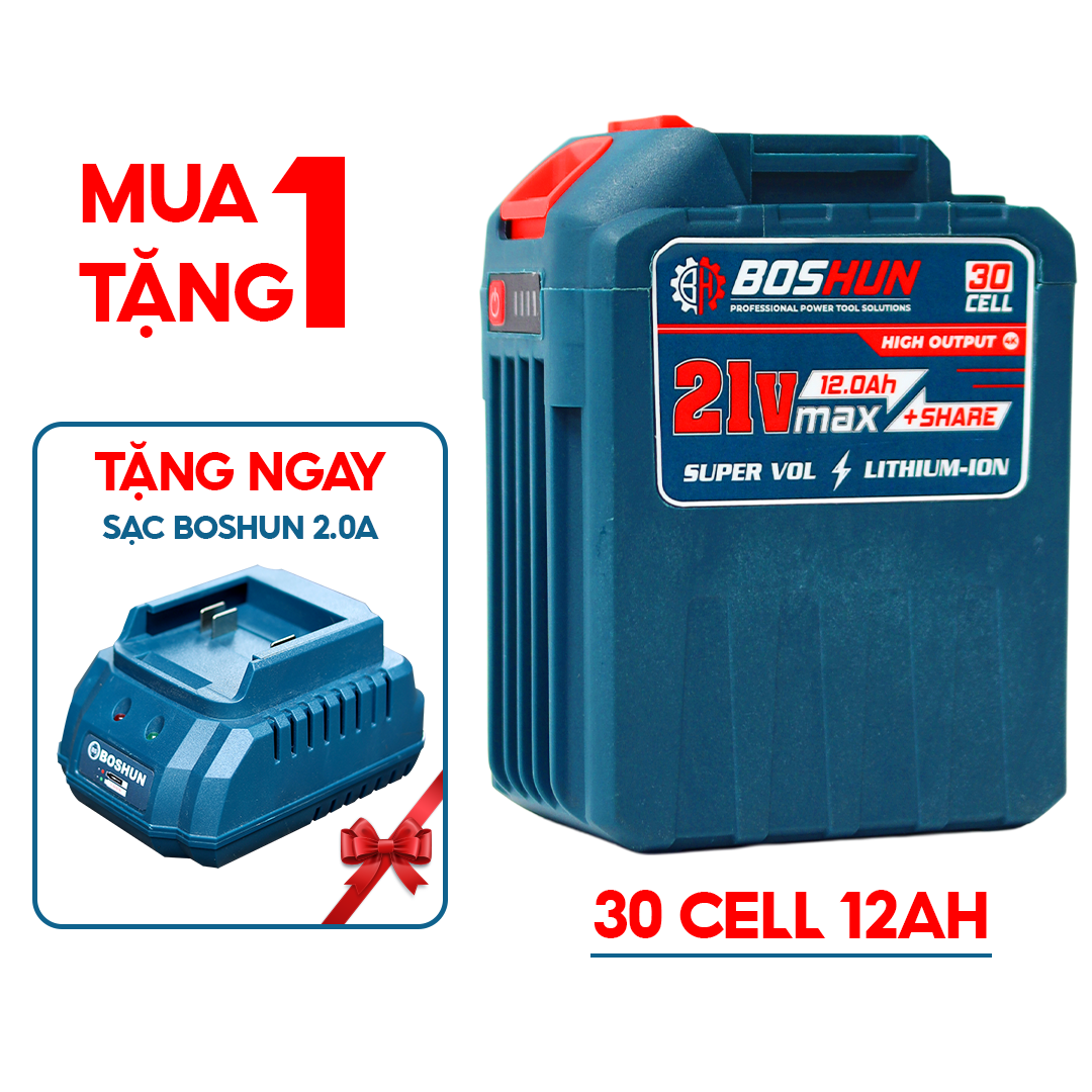 Combo Pin 30 Cell 12Ah + Sạc Nhanh 2A Boshun