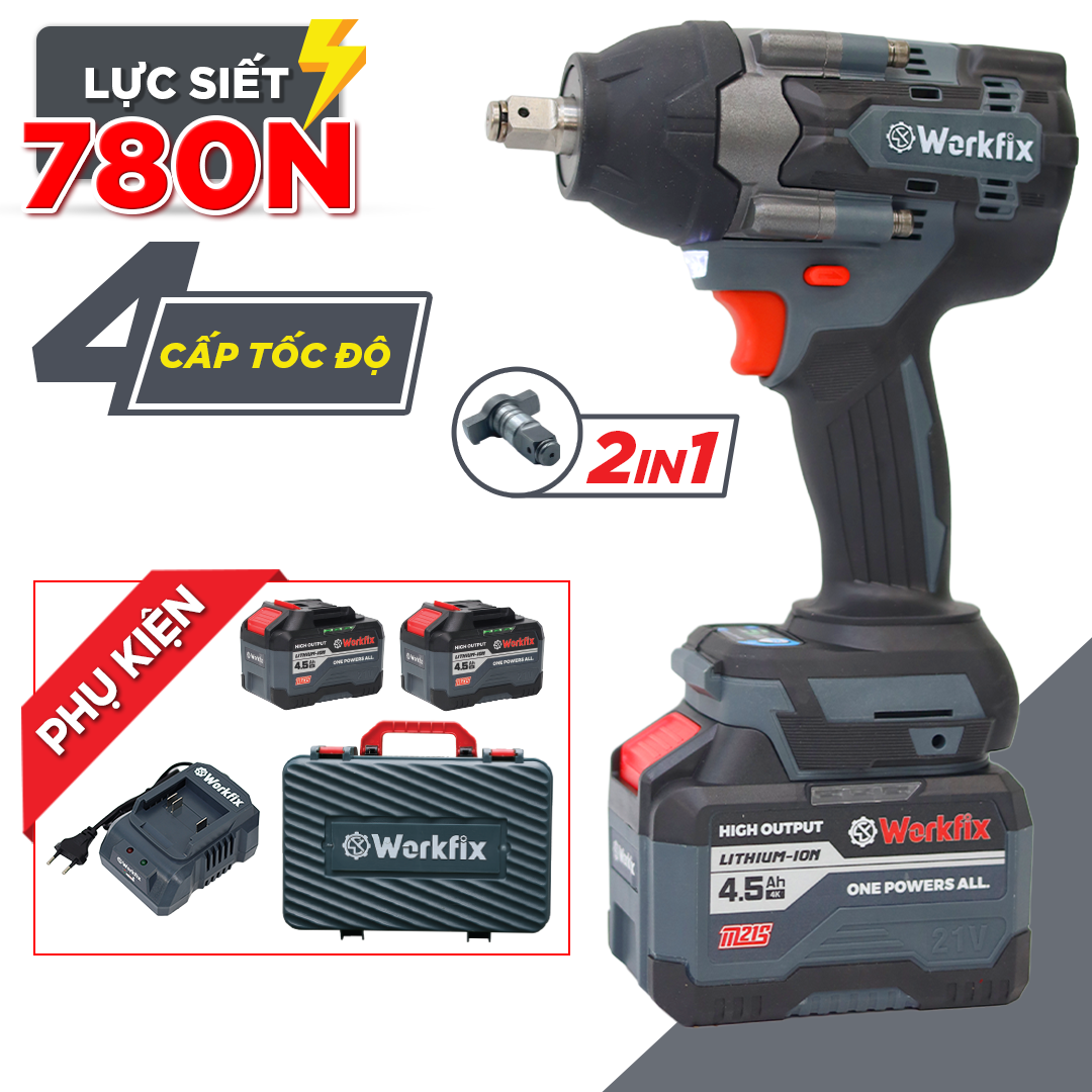 Máy Siết Bulong Workfix Lực siết 780N - Mở ốc 32 - Model WF-IW780N