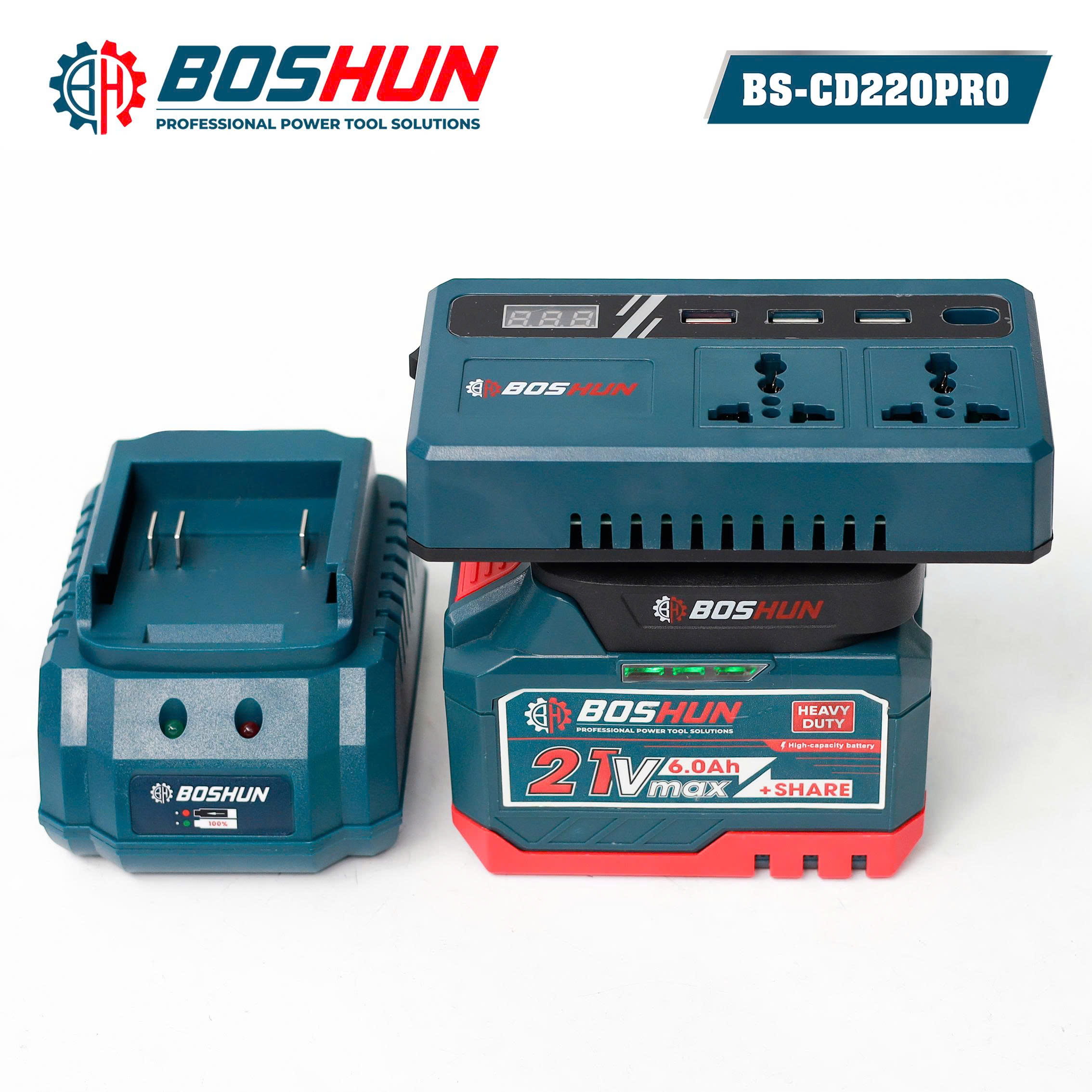 Bộ chuyển đổi nguồn Boshun BS-CD220PRO - Bản 2 Phích - 220V - Dùng Quạt, Đèn, Tivi