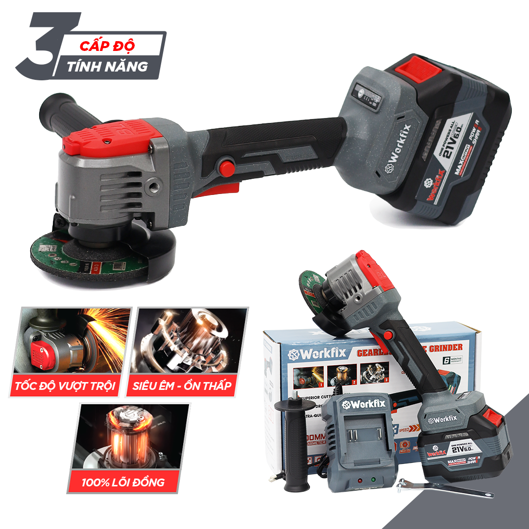 Máy Mài Workfix WF-AG11000G Không Bánh Răng - 3 Tốc Độ - Chống lật cổ tay - Rơi tự ngắt