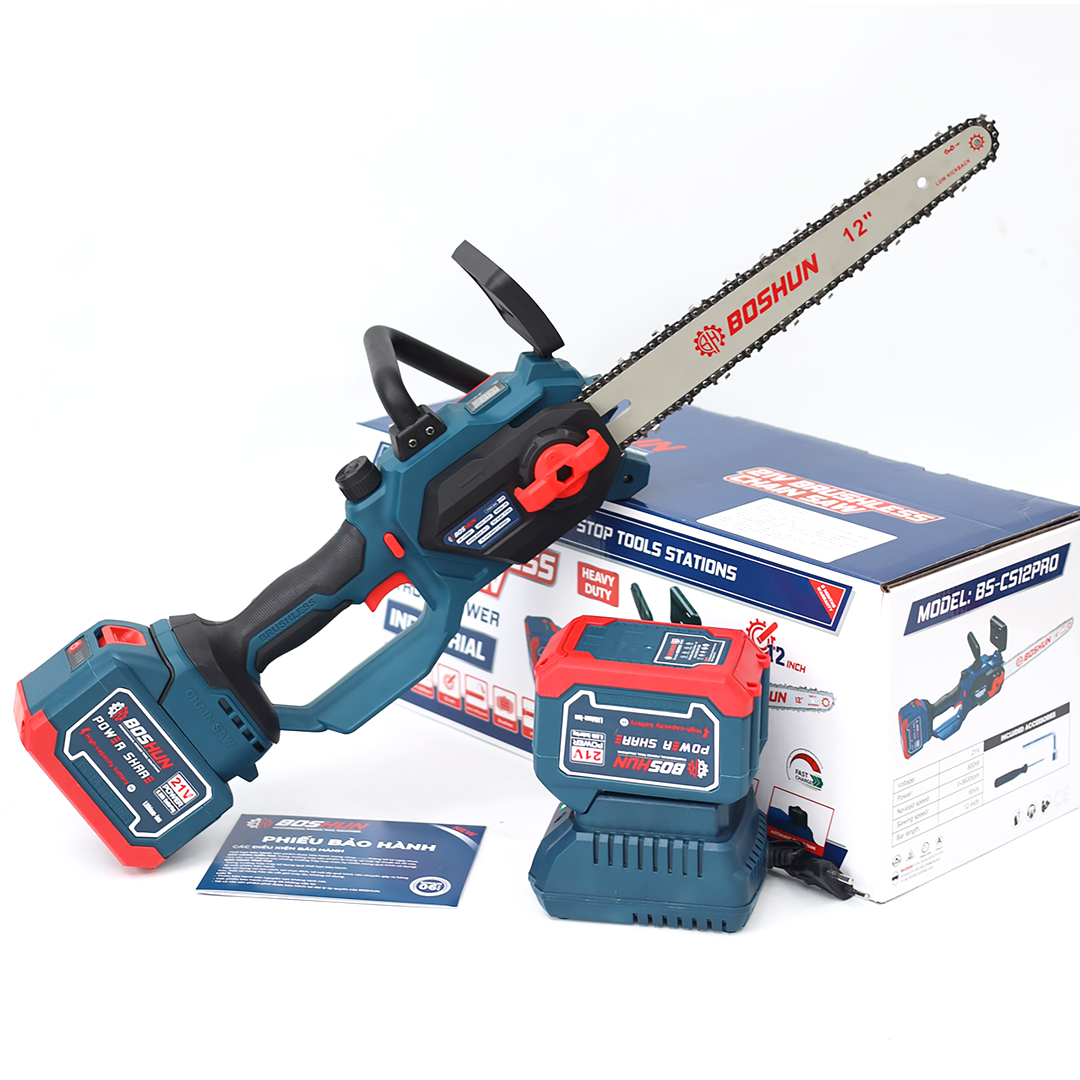 [Đèn Led Báo Pin] Máy Cưa Boshun BS-CS12PRO - 12 inch - Tra nhớt tự động - Pin 15 Cell