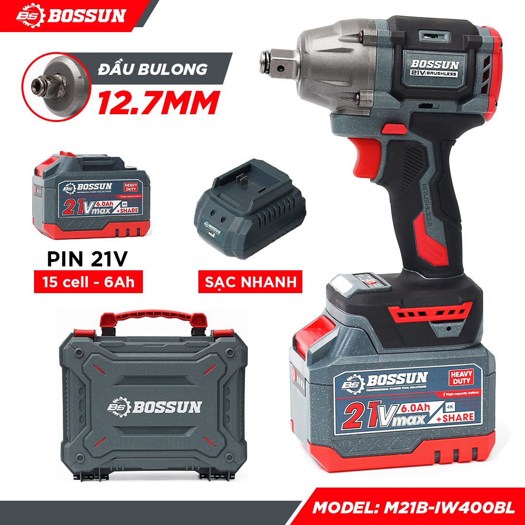 Máy siết mở Bulong lực 400N Bossun M21B-IW400BL - Động cơ không chổi than - 3 cấp tốc độ.